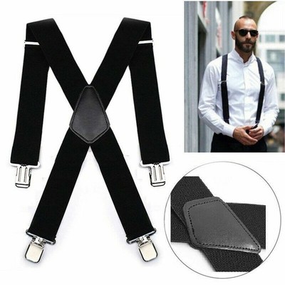 Neu 50mm Herren Hosenträger mit 4 Clips extra Breit X-Form Hosen starken Versch
