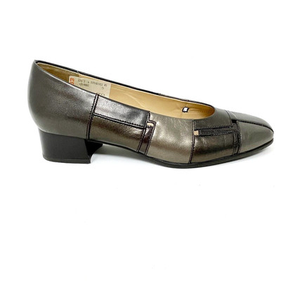 Gabor Womens Bronze Brown Leather Patchwork Block Heel Pumps, Size 7
