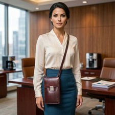 Unisex Genuine Leather Crossbody Wallet Bag Brown Travel Organizer 21x8x12 Cms