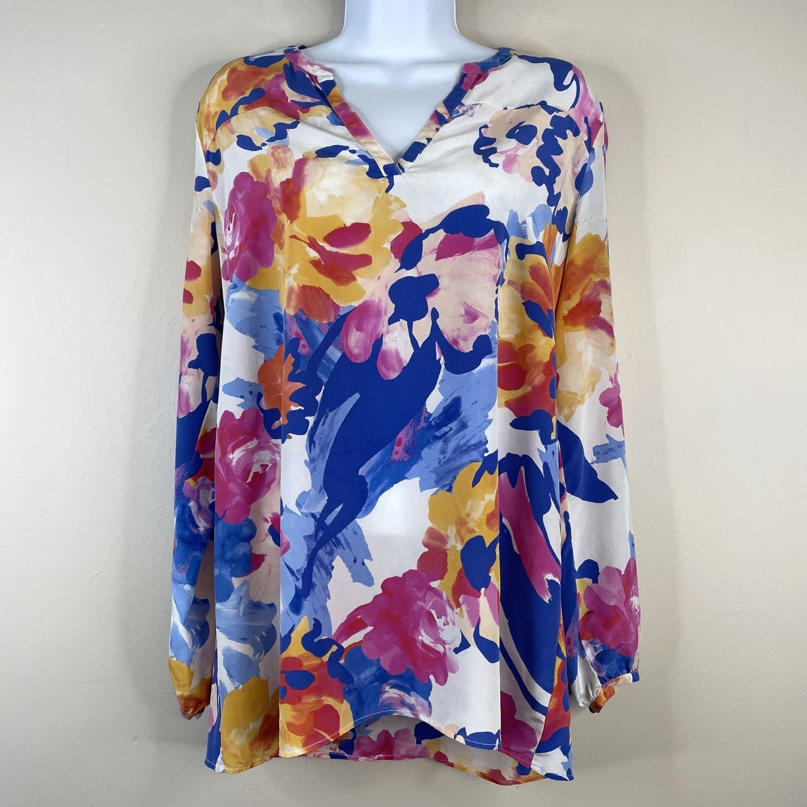 Tyler Boe Tunic Top Womens Small 100% Silk Beachy Coastal Floral Artsy Popover