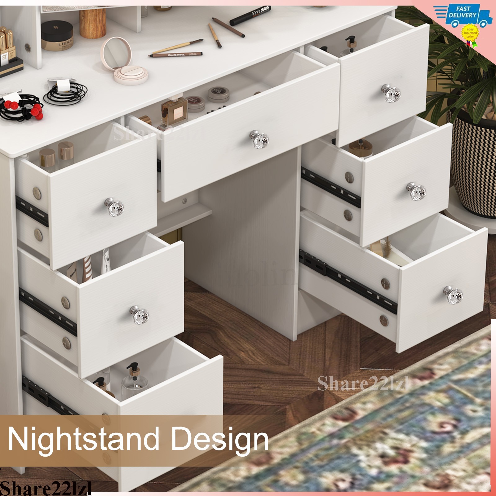 Vanity Set with LED Lighted Mirror Makeup Dressing Table Dresser Desk & 7 Drawer