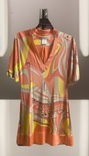 Y2K GUESS by Marciano Coral Yellow Geometric Low V Neck A-line Dress Large 