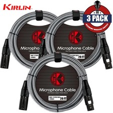 3-PACK Kirlin 20FT Woven 20AWG XLR M to XLR F Mic Cable Silver MWC-270PB-20/BKA