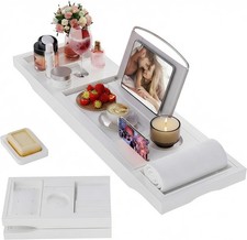 Foldable Bathtub Caddy Tray Bamboo Bath Tub Tray Table Tub W/ Wine Glass Holder
