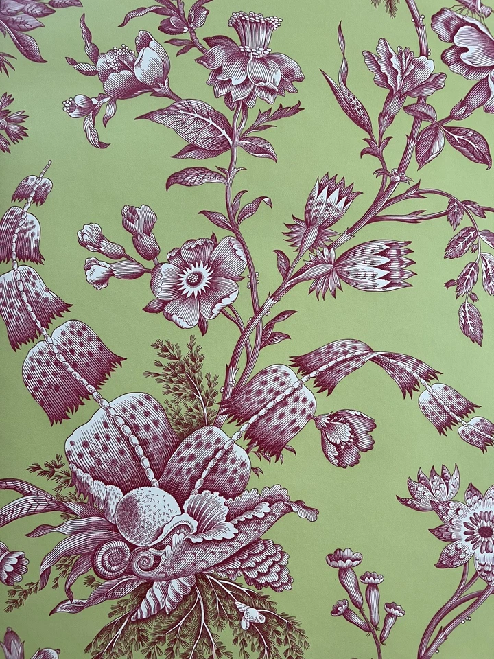 Papel Pintado Brunschwig and Fils Shell Toile Rosa y Verde Diseñador Revestimiento de Pared Foto 4 de 4