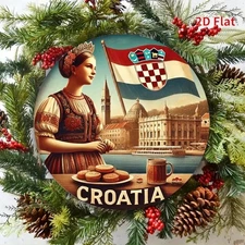 2D Flat, 8x8 Inch Metal Wall Art - Vintage Croatian Traditional Dishes & Citysca