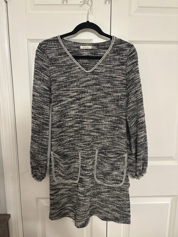 Vestido corto de tweed con cuello en V para mujer Max Studio talla S Foto 2 de 4