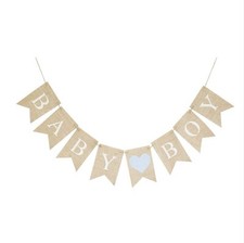 Baby Boy Burlap Banner for Baby Shower Decorations and Gender Reveal Party