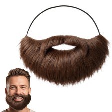 Axafazup Brown Fake Beard for Adults, Men's Fake Mustachewith Elastic Band