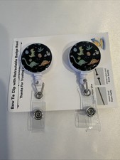 Dinosaur Badge Reel Retractable With Clear Badge ID Card Holder Set Of 2 New