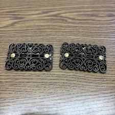 Vintage Pair Of Ornate Filigree Shoe Clips Bronze Golden Tone 2  x 1  