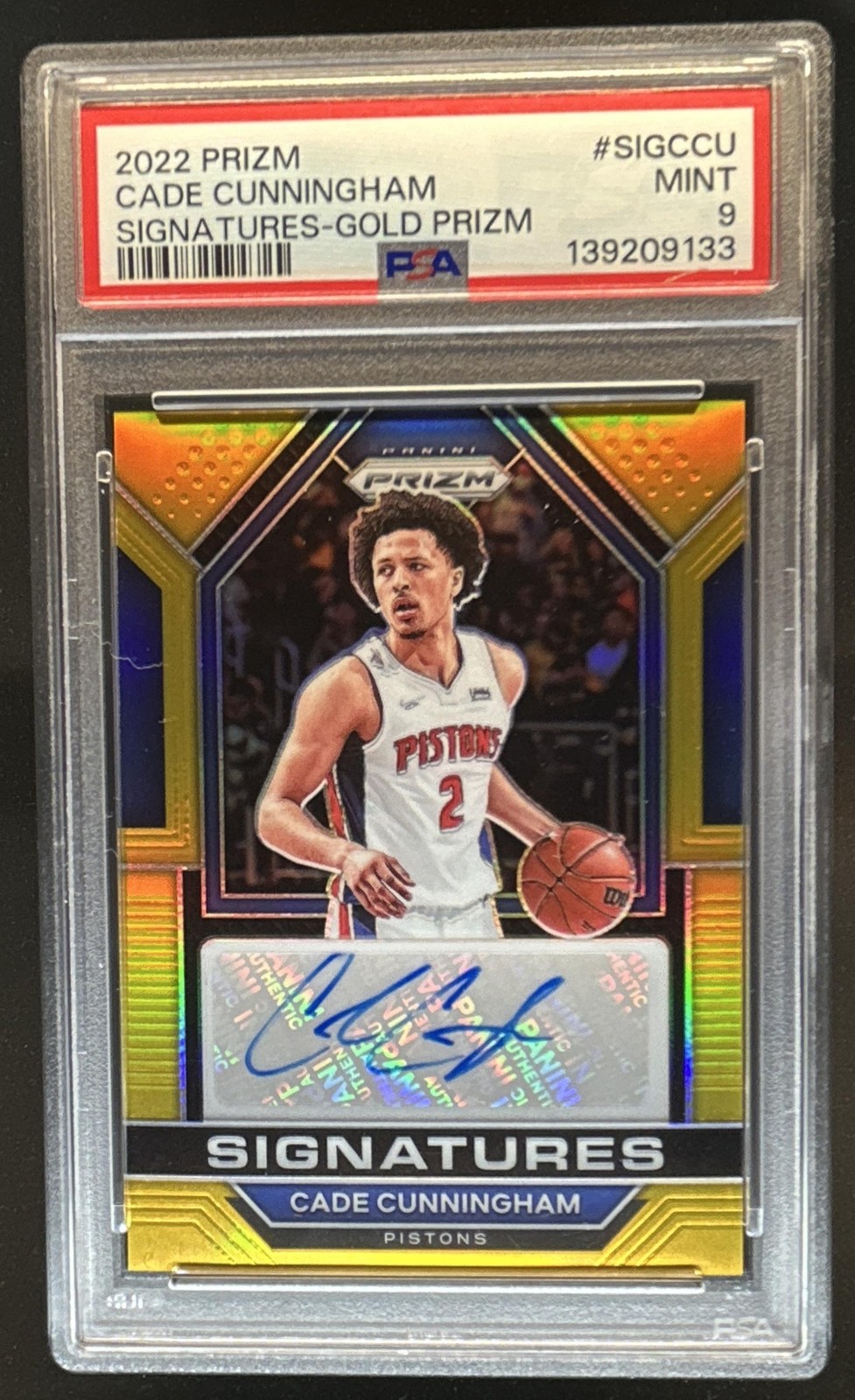 2022-23 Panini Prizm Cade Cunningham Prizm Gold Auto #/10 Pistons PSA 9 view 1