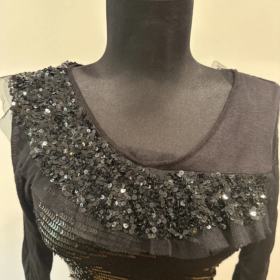 Mini Vestido Rojo Valentino Talla S Negro Lentejuelas Tul Cóctel Transparente Fiesta Hada Foto 3 de 4