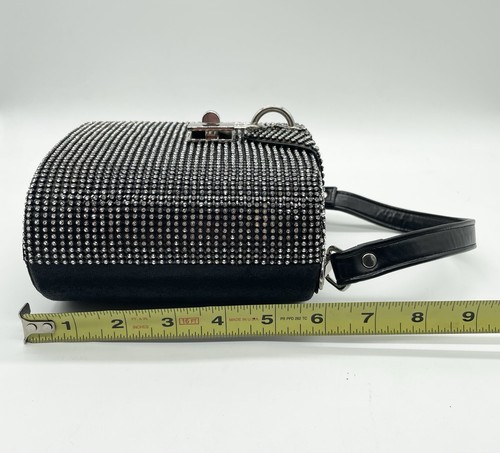 Vintage Strass Abendtasche schwarz Henkel Handtasche Vorhängeschloss Akzent Y2K Party - Bild 9 von 12