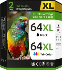 64 Ink Cartridges Black/Color Combo Pack Compatible for HP Ink 64 64XL Black and