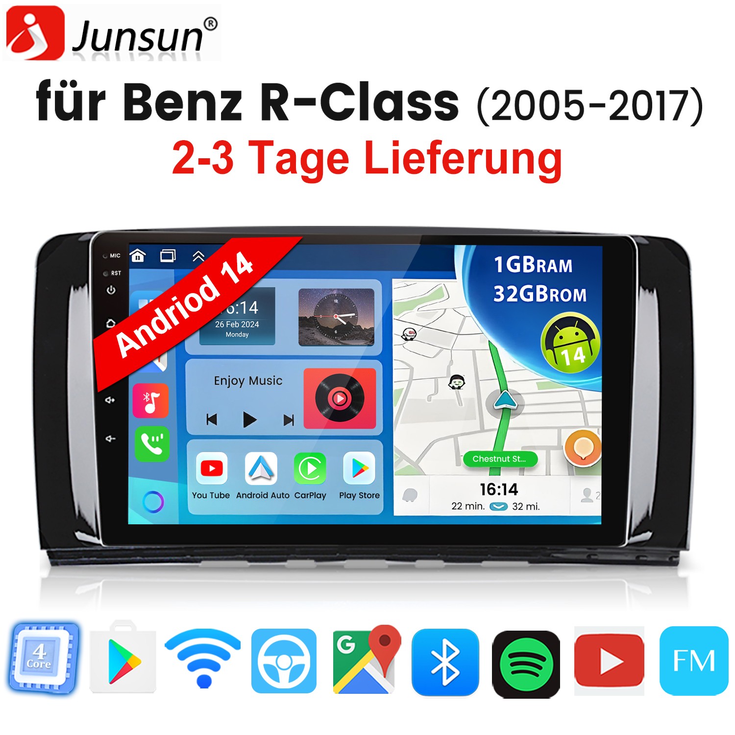 32 GB Android 14 AutoRadio Navi GPS Carplay para Mercedes-Benz Clase R R 350 W251