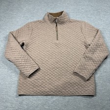 Banana Republic Sweatshirt Womens Medium Tan Quilted 1/4 Zip Pullover Mock Neck