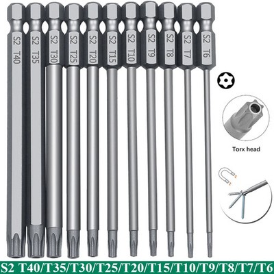 Juego de puntas Torx 11 piezas acero S2 magnéticas seguridad estrella