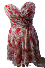ALLURE BRIDAL PINK FLORAL LINED STRAPLESS CHIFFON DRESS SIZE 10