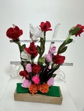 Pretty, Miniature 1:12 Dollhouse Floral Arrangement with Trellis, Red, Pink,