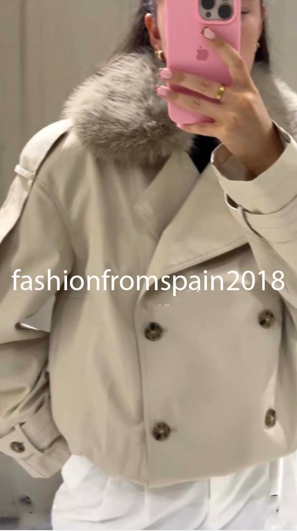 ZARA NEW WOMAN ZW FAUX FUR WATER REPELLENT SHORT TRENCH COAT