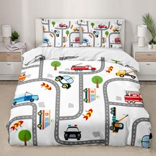 Cartoon Car Duvet Cover Set Queen Size,Construction Truck Kids Bedding Set fo...