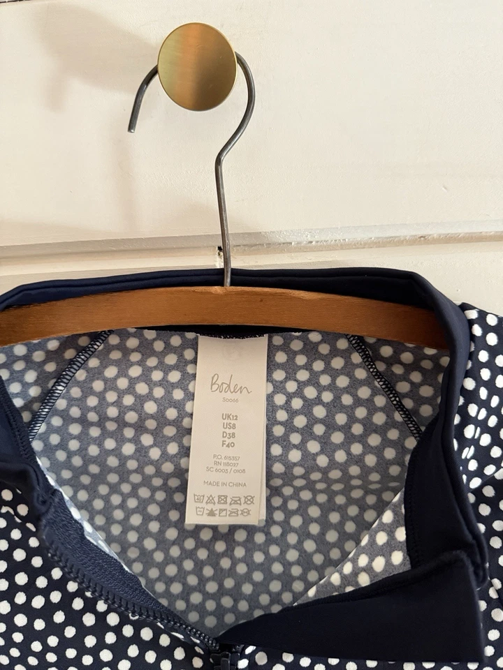 BODEN Rash Guard Swimming Top Women US Size 8 Navy Blue Dot Zip Up | MINT COND - Image 4 of 4