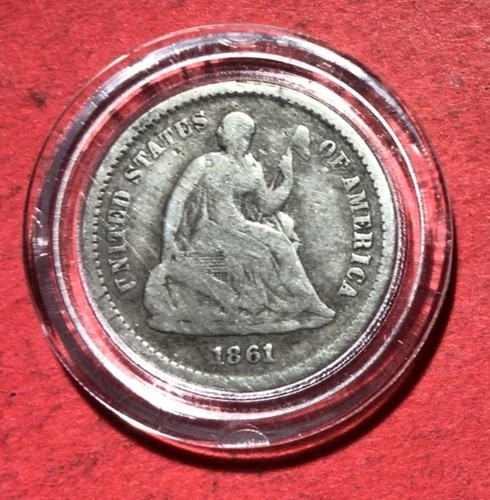 1861 US Seated LIBERTY Half Dime! "Philadelphia" Mint! Good/VG! Old US Coin!