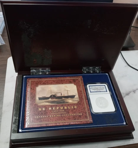 1858-O Liberty Half NGC .999 Silver Hand Inscribed War 1861 SS Republic w/ Box