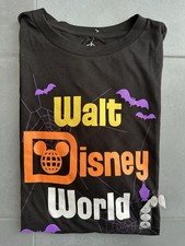 Walt Disney World Halloween Bats Spider Web Black Short Sleeve Shirt Size L NEW