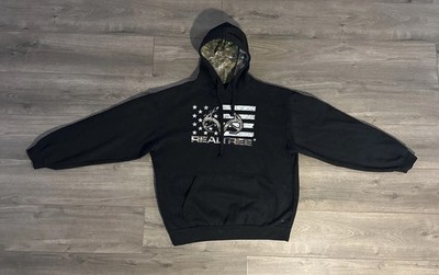 RealTree Patriotic Graphic Print Big Logo Fleece Hoodie Mens XL Black Pockets
