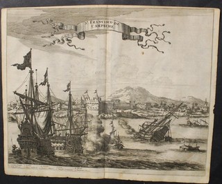 SAN FRANCISCO DE CAMPECHE MEXICO 1671 ARNOLDUS MONTANUS UNUSUAL ANTIQUE CITYVIEW