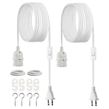 2 Pack 16 Ft Plug in Hanging Light Cord, E26 Light Socket Lamp Cord Replacement