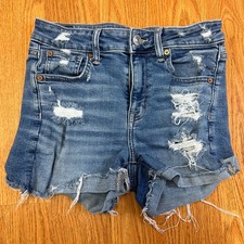 Women's Hi Rise Super Stretch Denim Jean Shorts Size 2 Distressed American Eagle