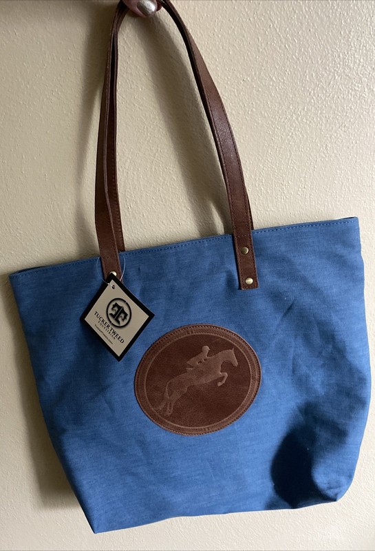 Tucker Tweed Equestrian Barn Tote Bag Denim Hunter/Jumper NWT!