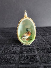 Vintage Enesco Bone China Egg Diorama Featuring a Mallard Duck • White Egg Shell