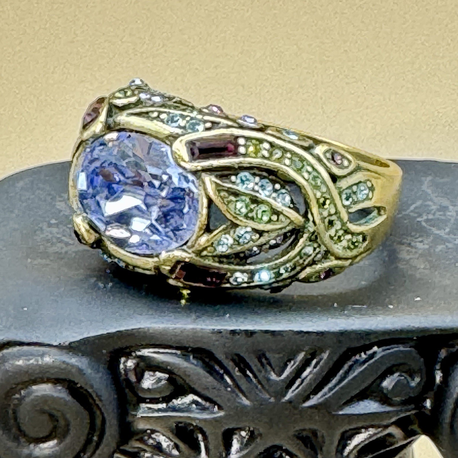 Heidi Daus Statement Ring Goldtone Multi Crystal … - image 9