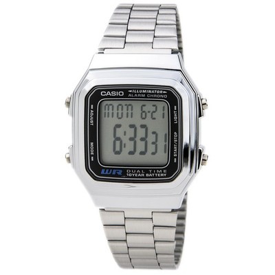 Casio Unisex Watch Stainless Steel Case Digital Dial Alarm Dual Time A178WA-1A