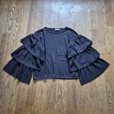 Zara Black Knitted Jumper With Ruffle Sleeves M