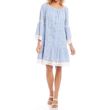 Karen Kane Ellie Embroidered Mixed Lace Dress Chambray