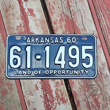 Arkansas 1960 "Land of Opportunity" License Plate 61-1495 Arkansas Tag