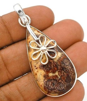 Natural Bird Eye Jasper 925 Solid Sterling Silver Pendant Jewelry
