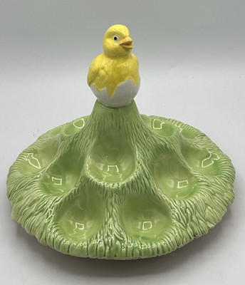 Vtg 1981 Ceramic Art Easter Deviled Chick Chicken Egg Holder Glenview Mold 8''H