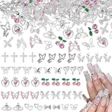 70 Pcs Silver Butterfly Nail Charm, Multi Styles 3D Butterfly Nail Charms Set-2