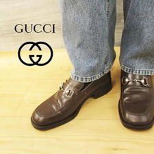 Rare GUCCI Italian Made Women's Loafers 39.5E Brown Leather Elegant Style