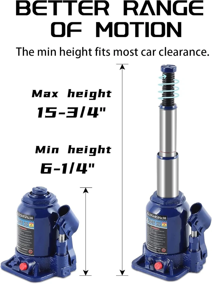 Hydraulic Bottle Jack 6 Ton Stainless Steel Double Ram with Extension Screw Foto 3 de 4