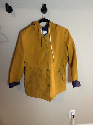 Volcom Hooded Jacket Women s Mustard Yellow Thick Parka Coat Zip Snap