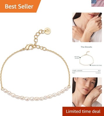 Beaded 6-Inch Gold Plated Pearl Bracelet - Gift-Ready with Elegant Packaging