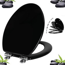 Angel Shield Toilet Seat with Zinc Alloy Hinges Quiet-Close Elongated, Black