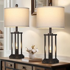 27" Tall Farmhouse Table Lamps with Night Light, Bronze Industrial End